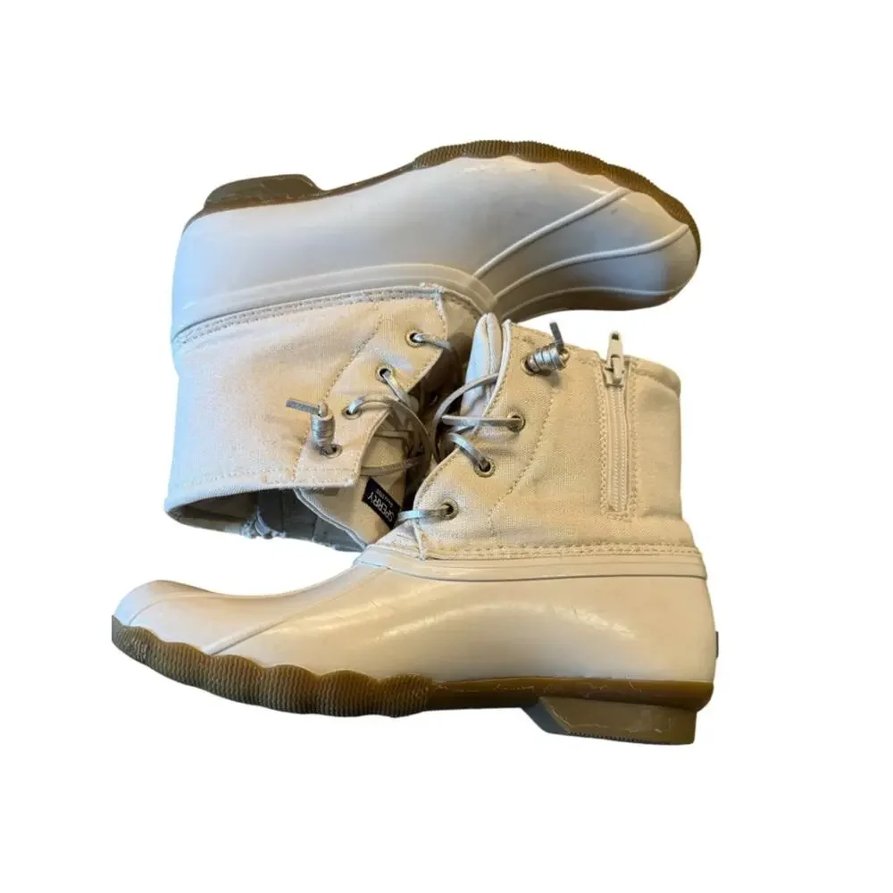 Sperry Saltwater Boot Women's Size 6 Cream Canvas Duck Boots with Side Zip
